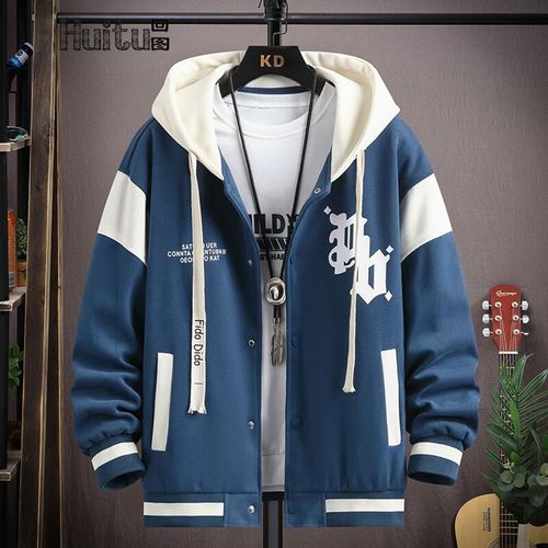 棒球服男春秋季新款字母印花连帽潮流休